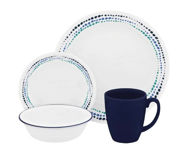 Corelle Livingware 16-Piece Dinnerware Set, Ocean Blues, Service for 4