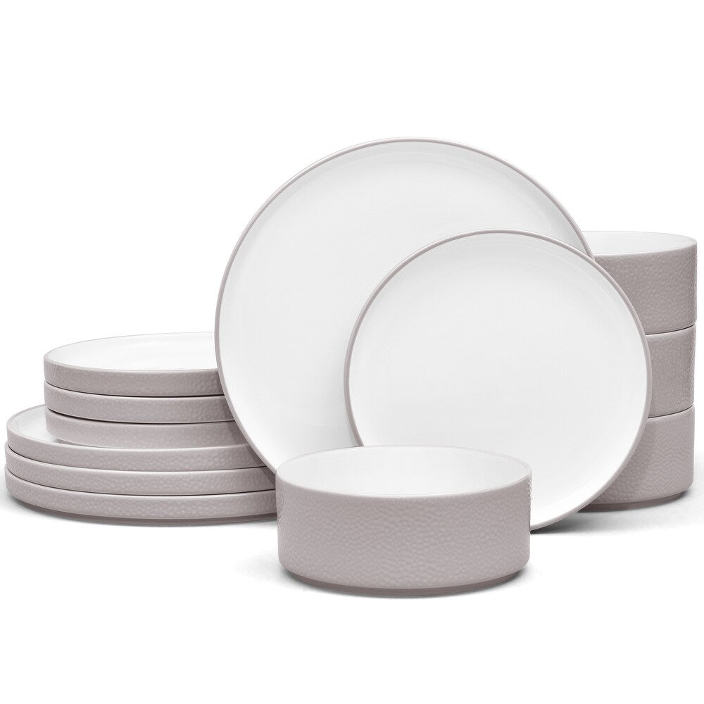 Noritake ColorTex Taupe Porcelain 12 Piece Dinnerware Set, Service for 4