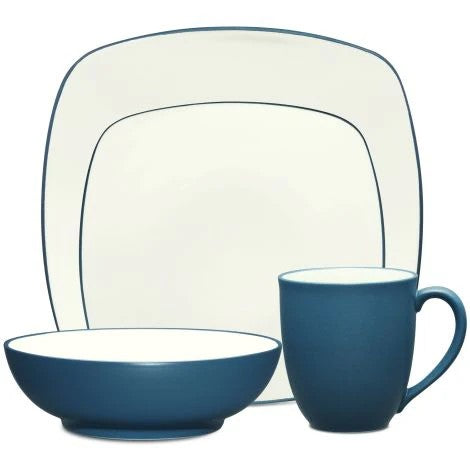 Noritake Colorwave Blue Stoneware, 16 Piece Dinnerware Square Place Setting
