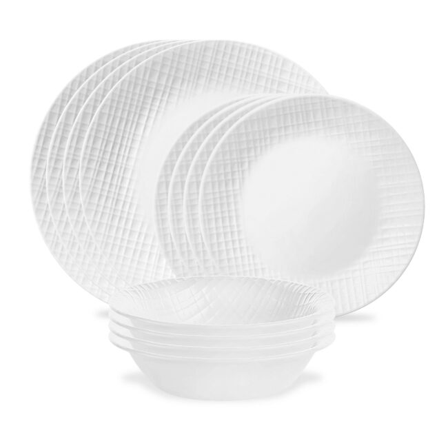 Corelle Linen Weave 12 Piece Dinnerware Set, Service for 4