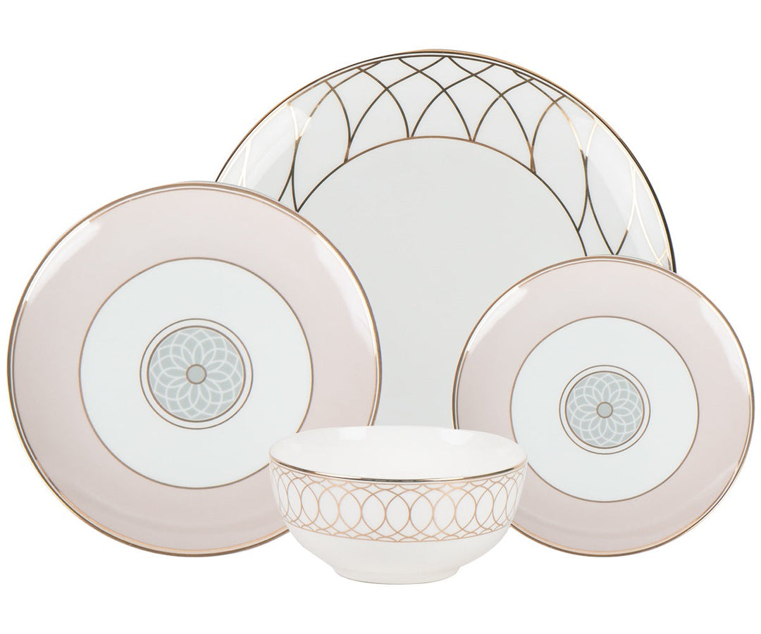 Little White Dish Pink & Gold Dinnerware Set-16 Pieces