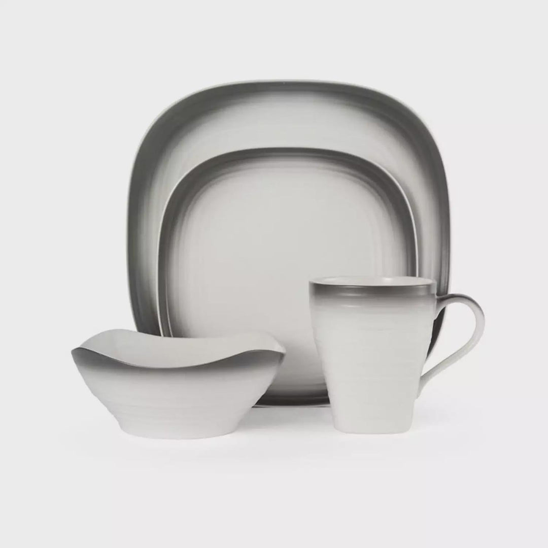 Swirl Ombre Graphite Square 16 Piece Dinnerware Set, Service For 4