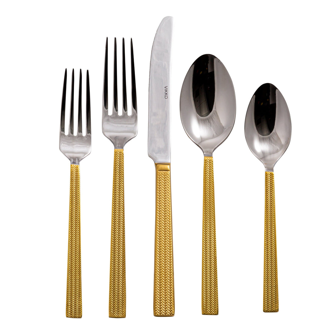 Vikko Crown - Topaz, Gold Handle SS 18/10, Flatware, 20 Pc Set