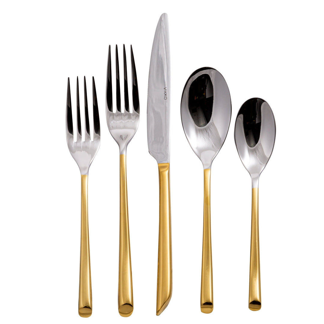 Vikko Crown - Pearl Round, Gold Handle SS 18/10, Flatware, 20 Pc Set