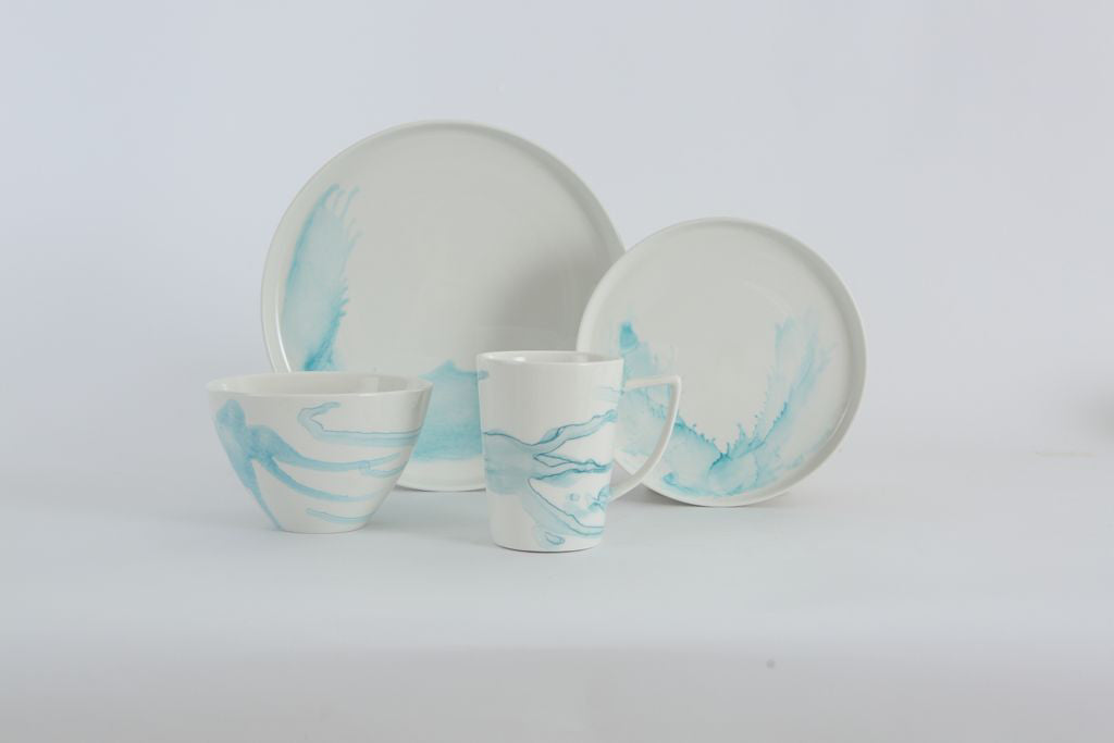 Vikko Classic - Sunset Blue, Fine Porcelain 16 Pc Dinnerware Set, Service For 4