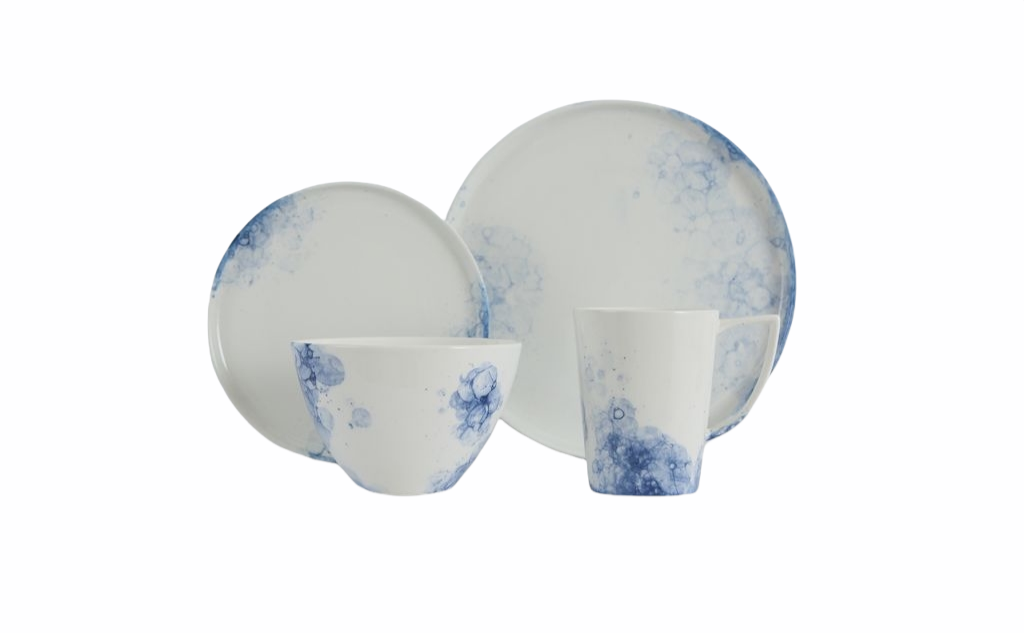 Vikko Classic - Raindrop Blue Fine Porcelain 16 Pc Dinnerware Set, Service For 4