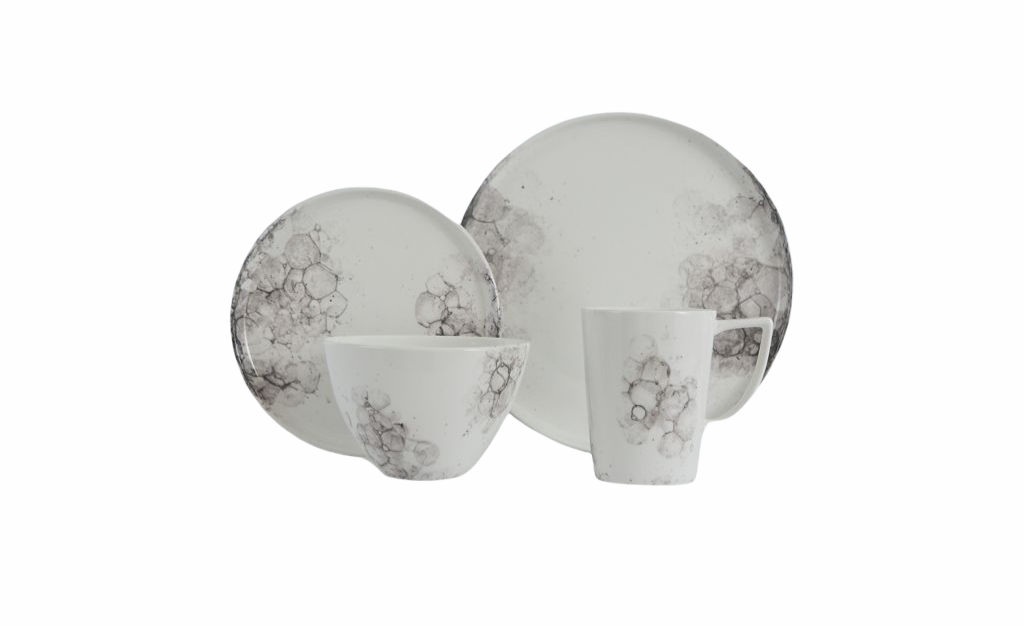 Vikko Classic - Raindrop Black, Fine Porcelain 16 Pc Dinnerware Set, Service For 4