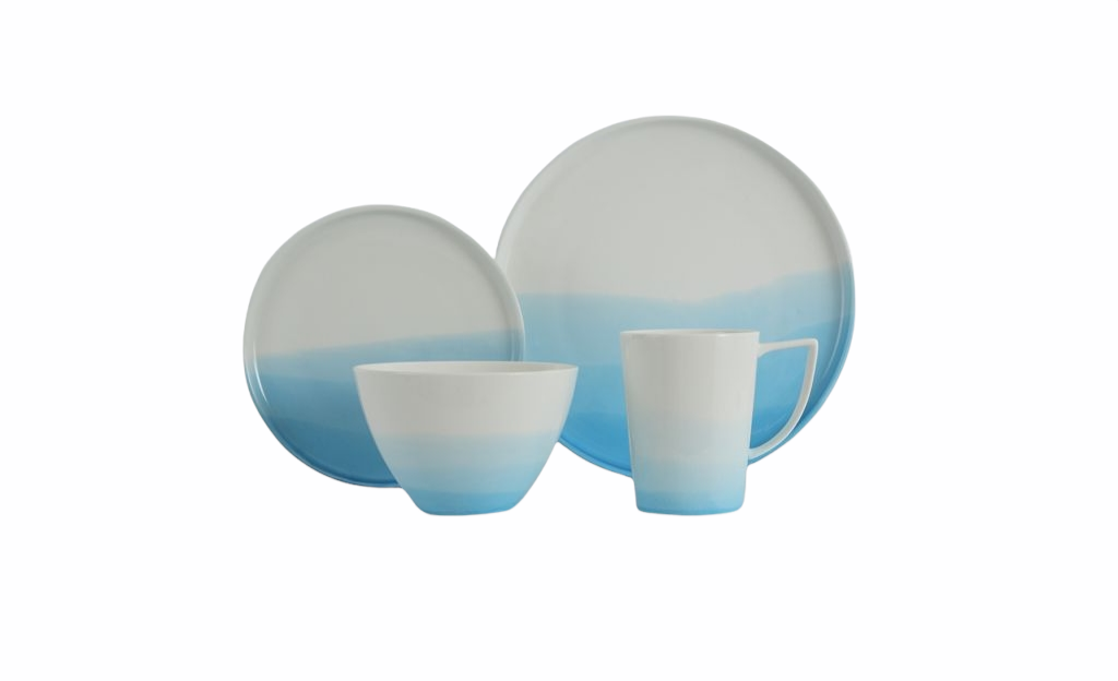 Vikko Classic - Sky Blue Fine Porcelain 16 Pc Dinnerware Set, Service For 4