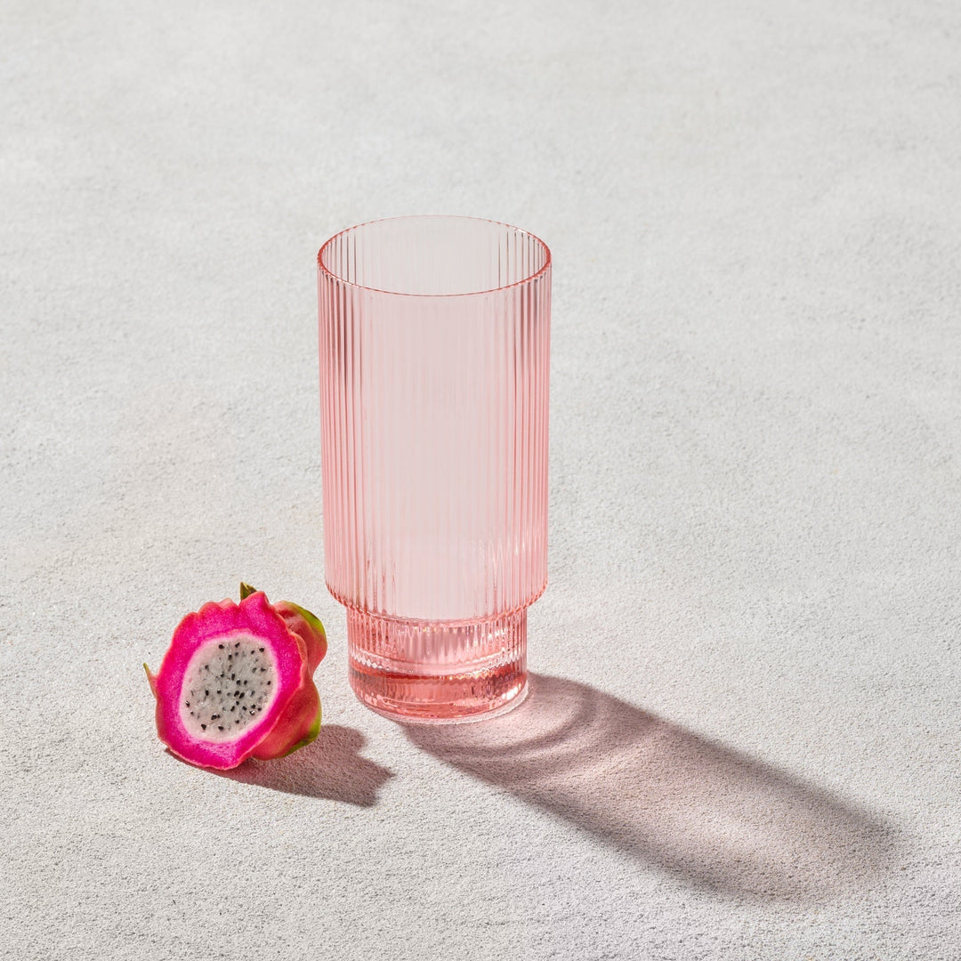 Vikko - Decor, Malibu, Ribbed Highball Glass, Blush, 15 oz