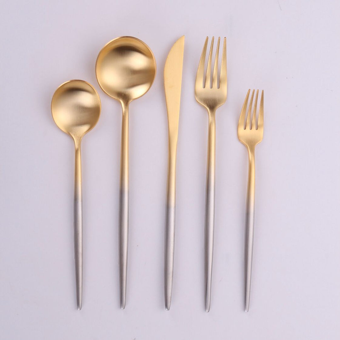 Vikko Dine - Vera, Two Tone Brushed Silver And Gold, 18/10 Flatware, 20 Pc Set