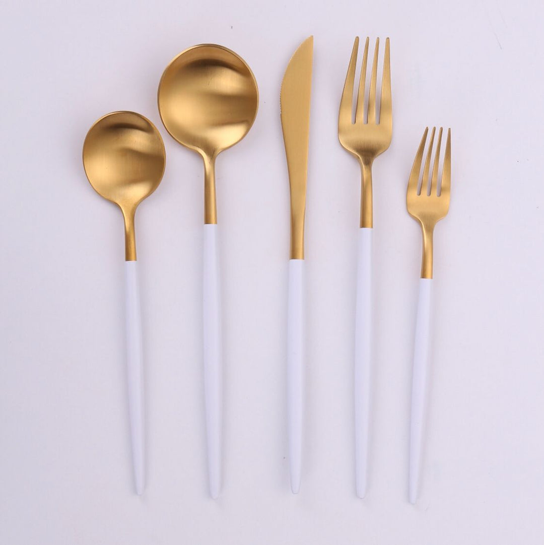 Vikko Dine - Vera, Two Tone Brushed White And Gold, 18/10 Flatware, 20 Pc Set