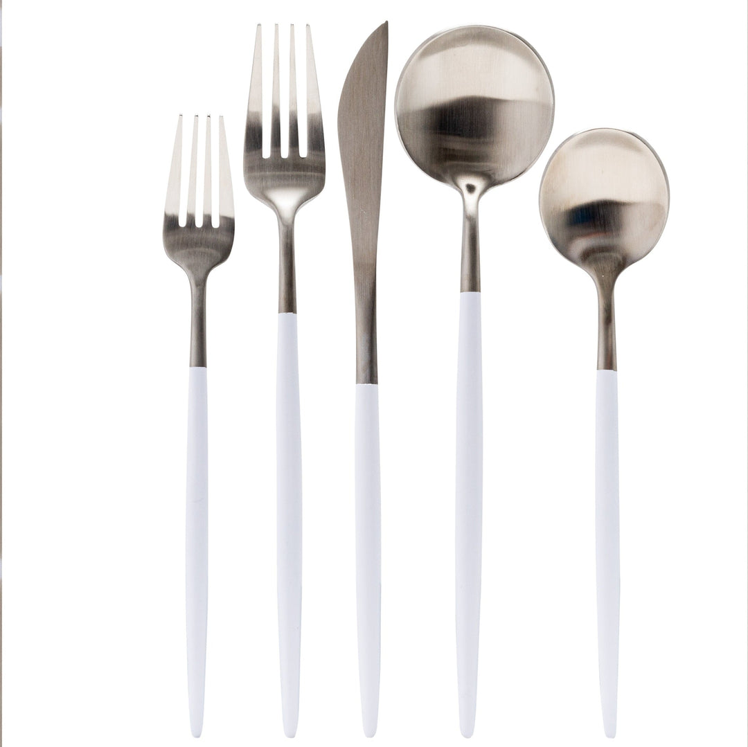Vikko Dine - Vera, Two Tone Brushed White And Silver, 18/10 Flatware, 20 Pc Set