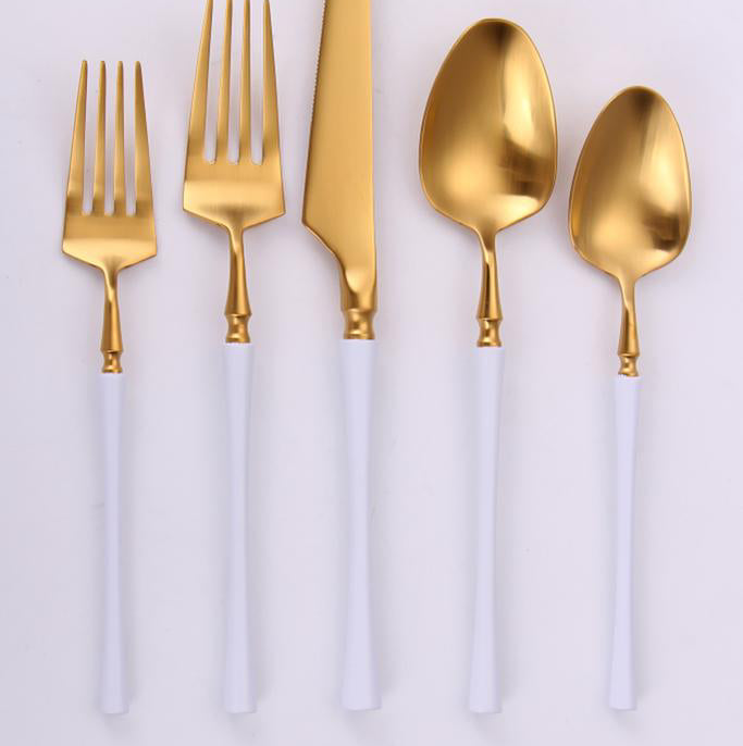 Vikko Dine - Irene, Two Tone Brushed White And Gold, 18/10 Flatware, 20 Pc Set, Service For 4