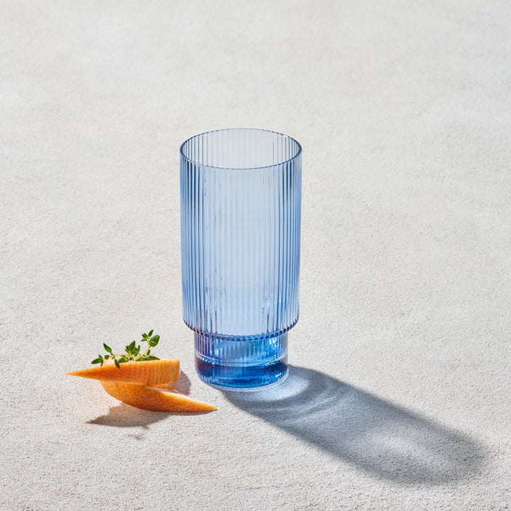 Vikko - Malibu, Ribbed Highball Glass, Blue, 13.5 oz