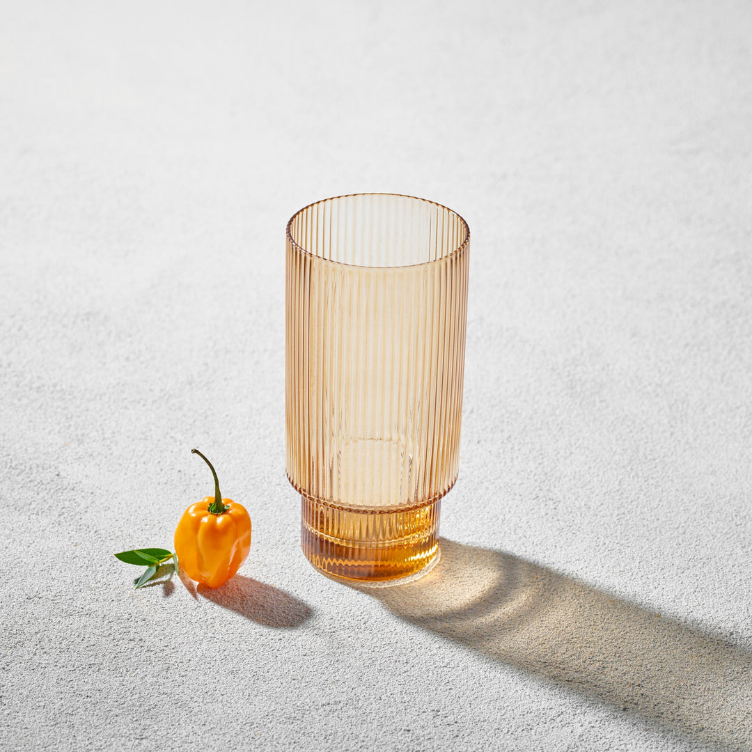 Vikko - Malibu, Ribbed Highball Glass, Amber, 13.5 oz