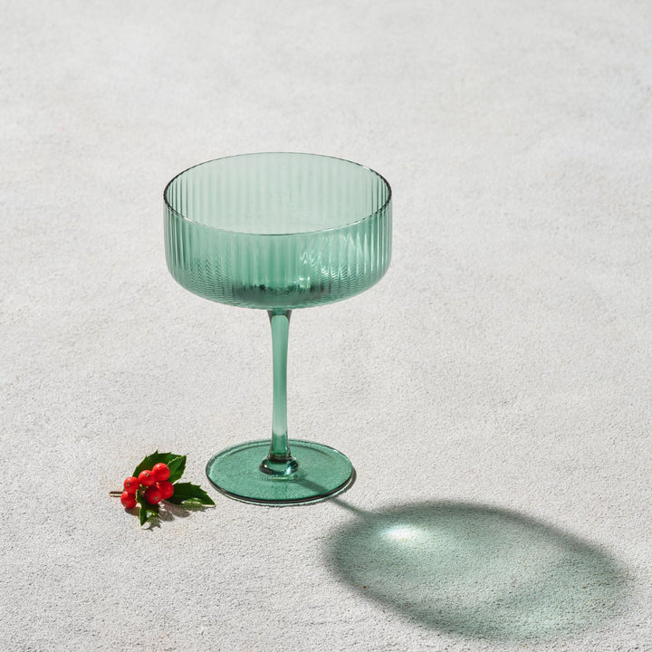 Vikko - Malibu, Ribbed Coupe Champagne Glass, Green, 10 oz