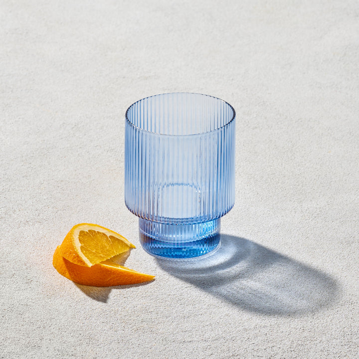 Vikko - Malibu, Ribbed Rocks Glass, Blue, 11 oz