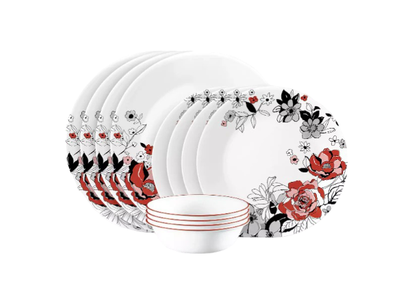 Corelle Dinnerware Vitrelle Chelsea Rose 12 Pc. Dinnerware Set, Service for 4