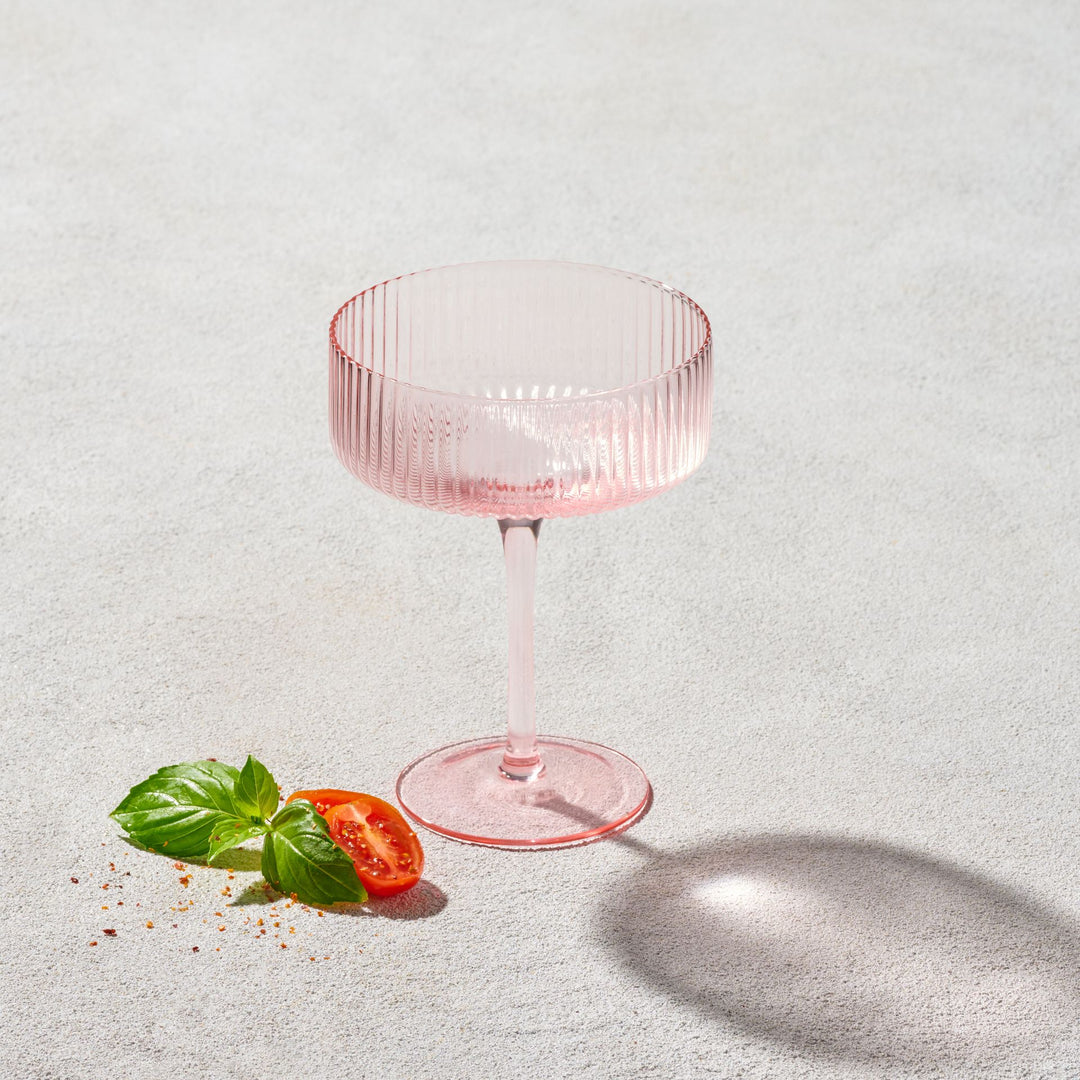 Vikko - Malibu, Ribbed Coupe Champagne Glass, Blush, 10 oz