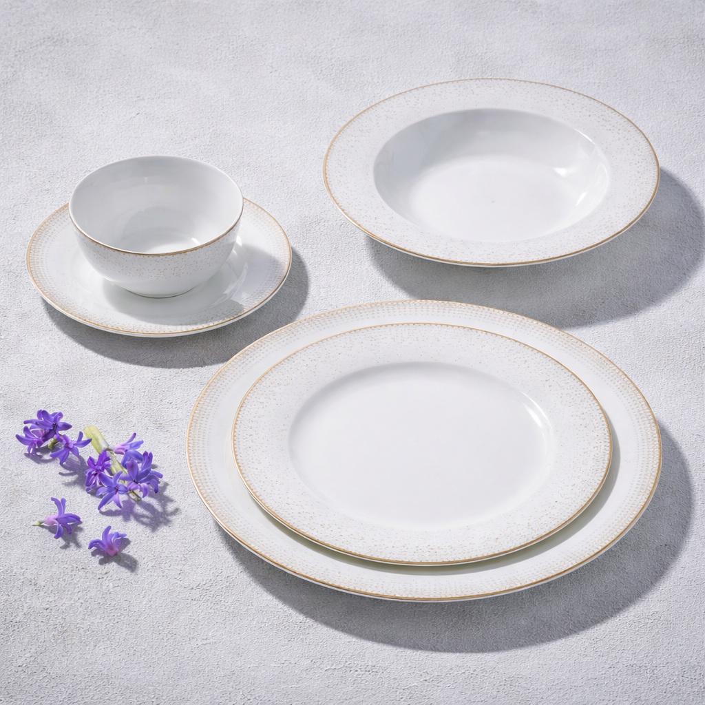 Vikko - Galaxy, Bone China, White with Gold Rim, 20 Pc Dinnerware Set, Service for 4