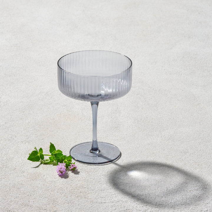 Vikko - Malibu, Ribbed Coupe Champagne Glass, Smoked, 10 oz