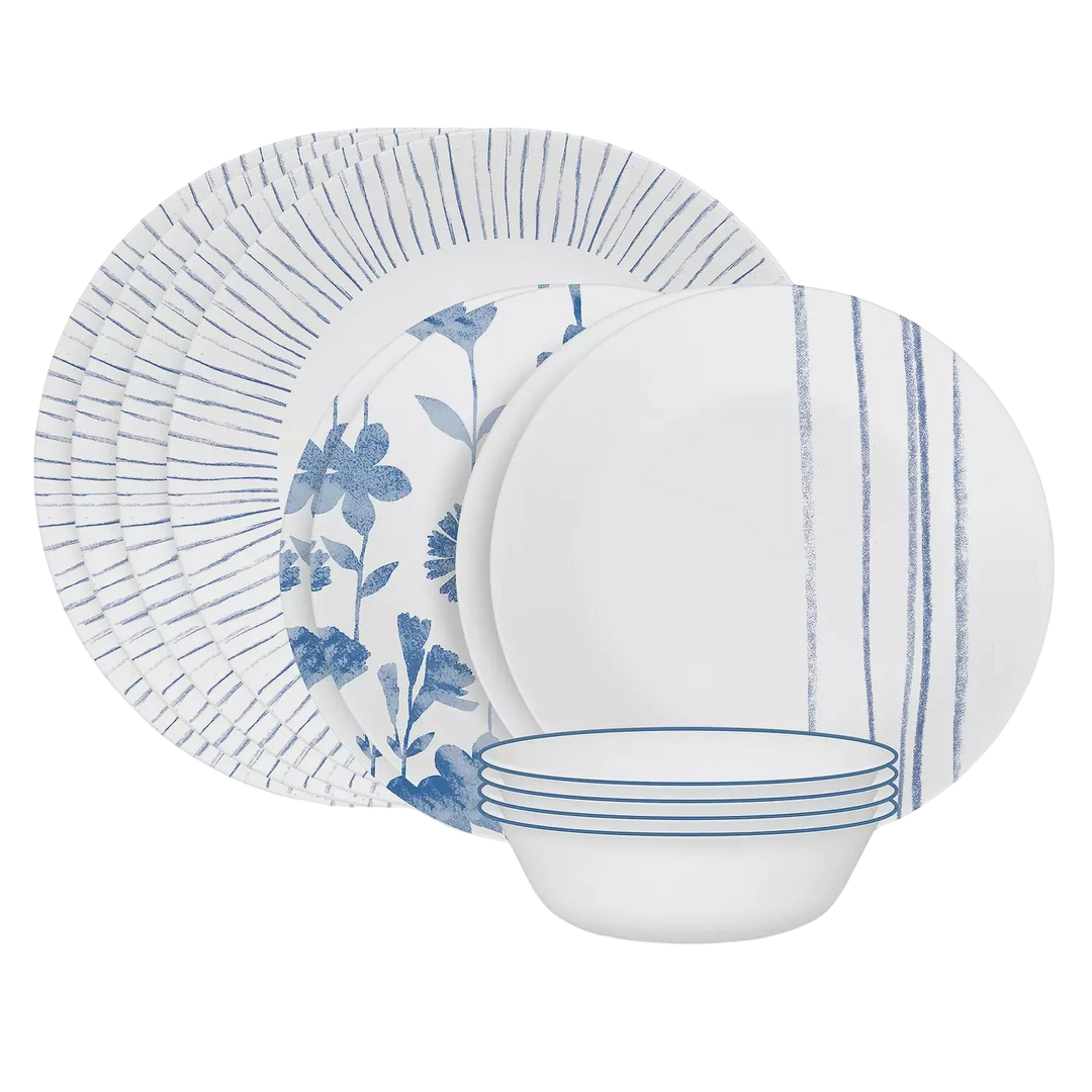 Corelle Botanical Stripes 12 Piece Dinnerware Set, Service for 4