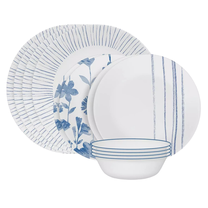 Corelle Botanical Stripes 12 Piece Dinnerware Set, Service for 4