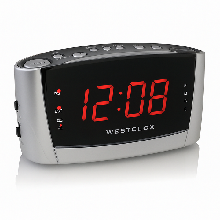 Westclox LED Digital Alarm Clock silver corners 80198CN