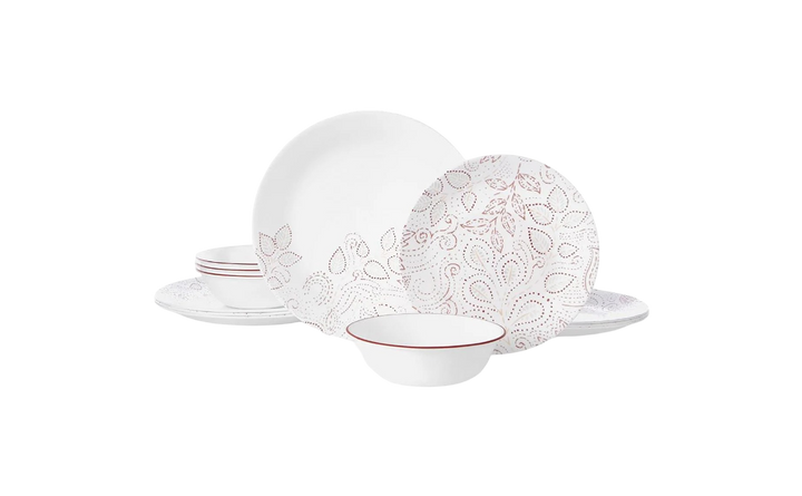 Corelle Leaf Stitch 12 Piece Dinnerware Set, Service for 4