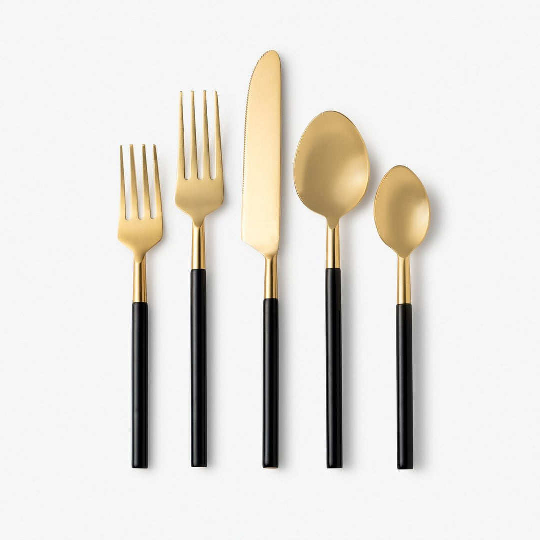 Vikko - Dine, Cove, Brushed Gold with Black Handle, 18/10 SS, 20 Pc Flatware Set