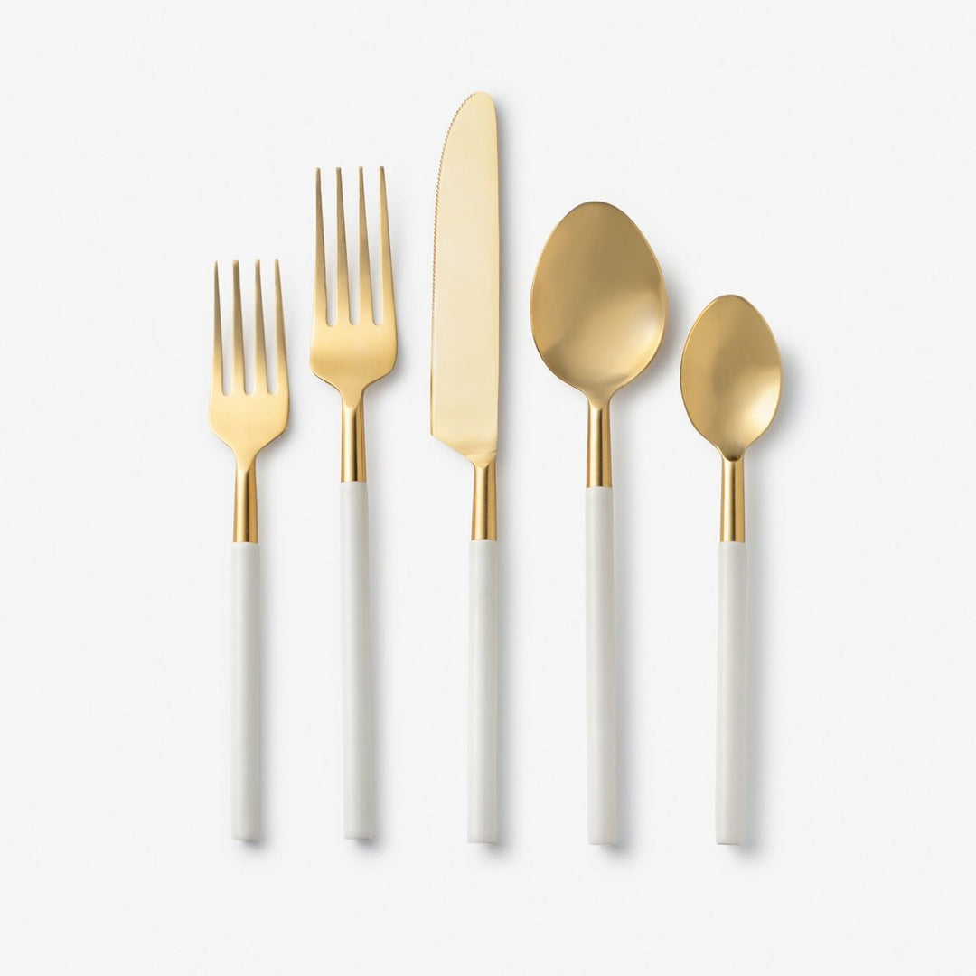 Vikko - Dine, Cove, Brushed Gold with White Handle, 18/10 SS, 20 Pc Flatware Set