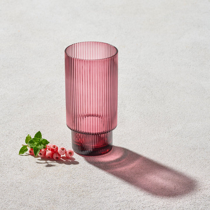 Vikko - Malibu, Ribbed Highball Glass, Plum, 13.5 oz