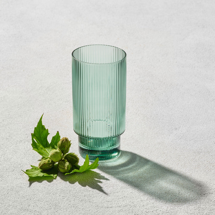 Vikko - Malibu, Ribbed Highball Glass, Green, 13.5 oz