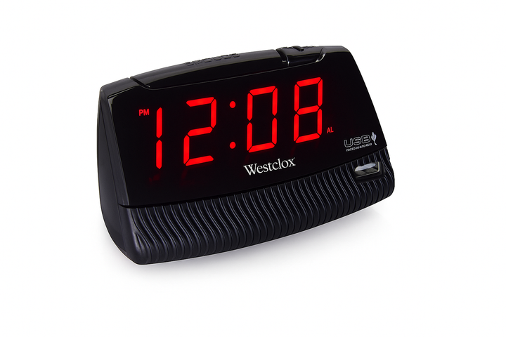 Westclox LED Digital Clock and Alarm with USB Charging Port, 1-in Tall Display