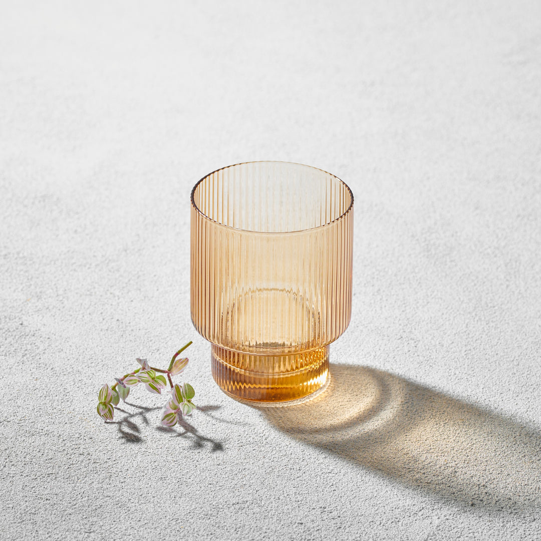 Vikko - Malibu, Ribbed Rocks Glass, Amber, 11 oz