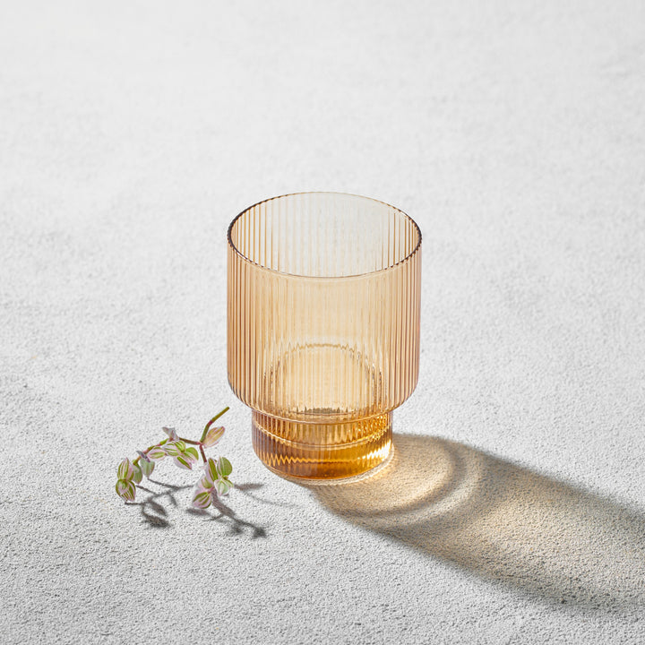Vikko - Malibu, Ribbed Rocks Glass, Amber, 11 oz