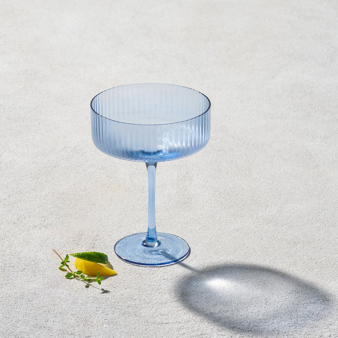 Vikko - Malibu, Ribbed Coupe Champagne Glass, Blue, 10 oz