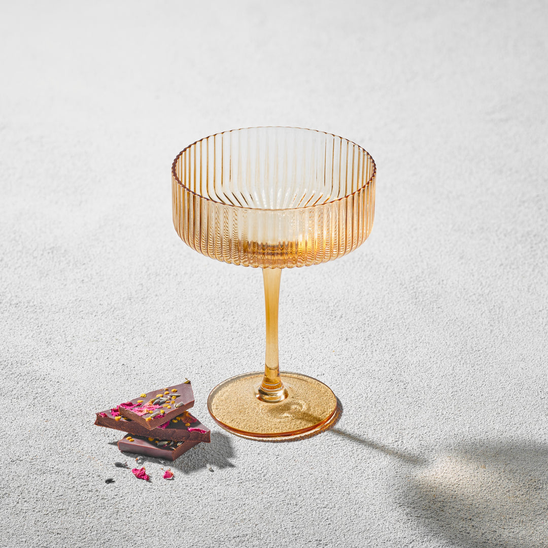 Vikko - Malibu, Ribbed Coupe Champagne Glass, Amber, 10 oz