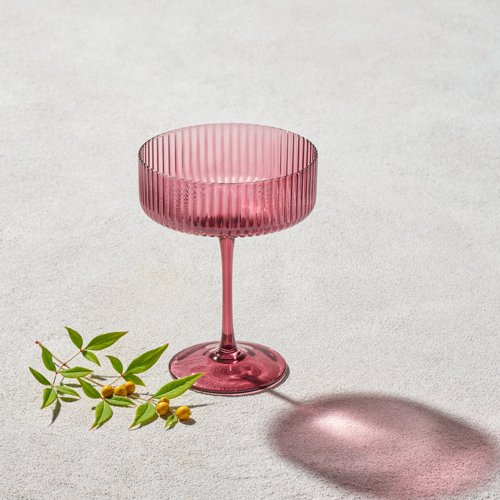Vikko - Malibu, Ribbed Coupe Champagne Glass, Plum, 10 oz