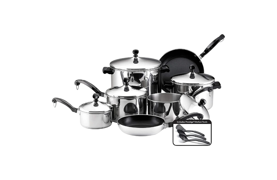 Farberware Classic Stainless Steel Cookware Pots and Pans Set, 15-Piece