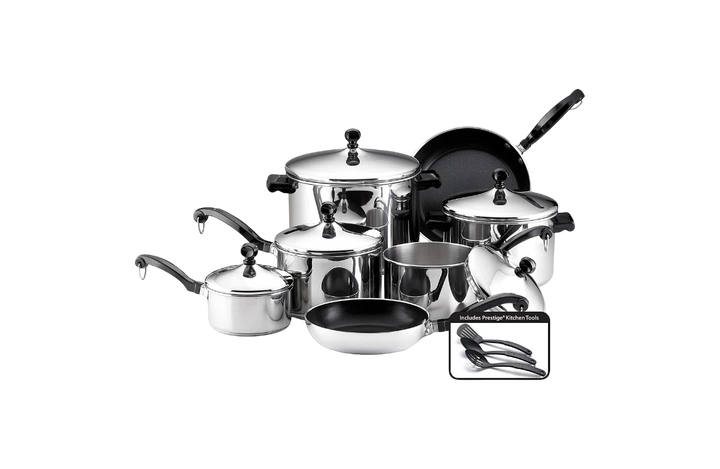 Farberware Classic Stainless Steel Cookware Pots and Pans Set, 15-Piece