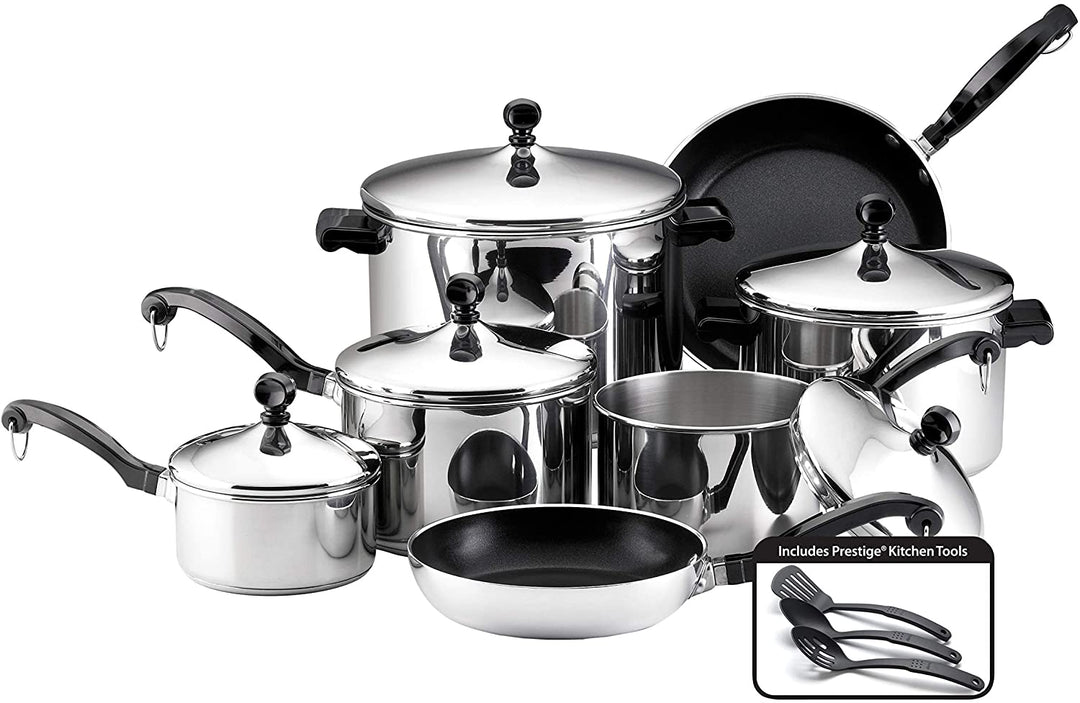 Farberware Classic Stainless Steel Cookware Pots and Pans Set, 15-Piece