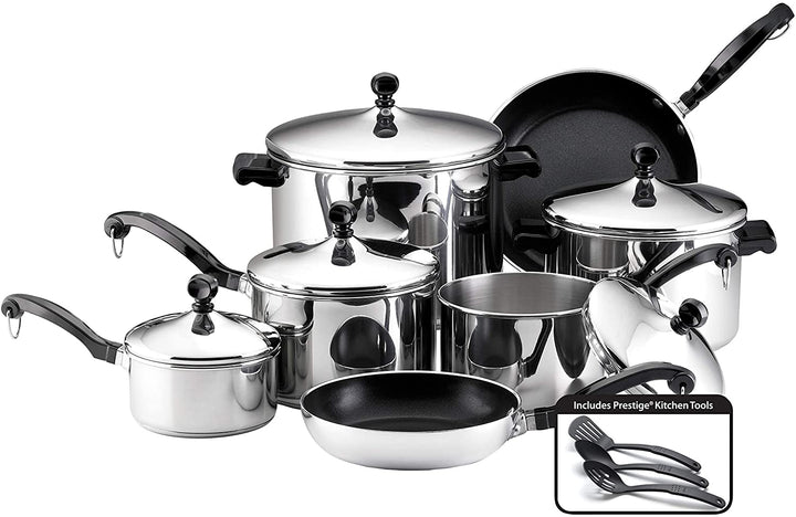 Farberware Classic Stainless Steel Cookware Pots and Pans Set, 15-Piece