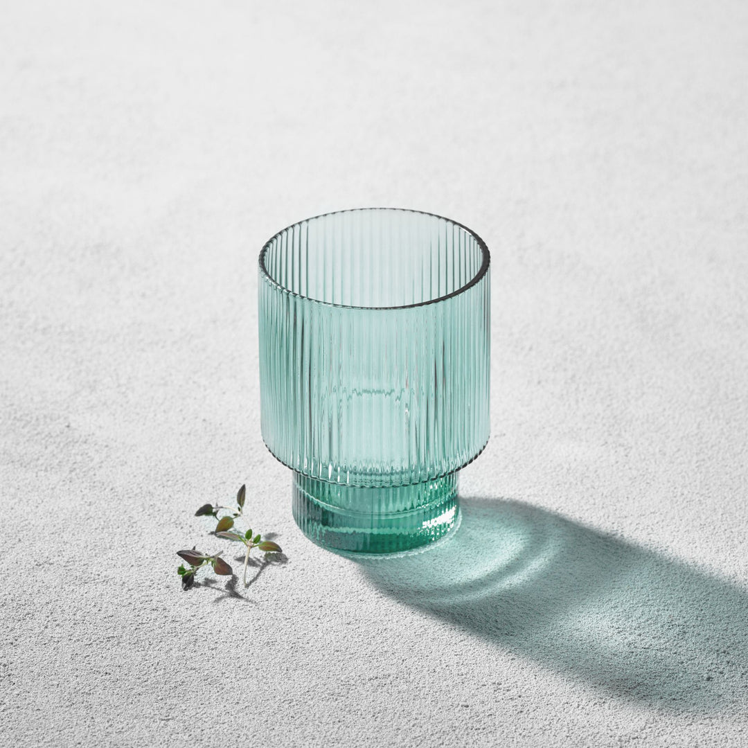 Vikko - Malibu, Ribbed Rocks Glass, Green, 11 oz