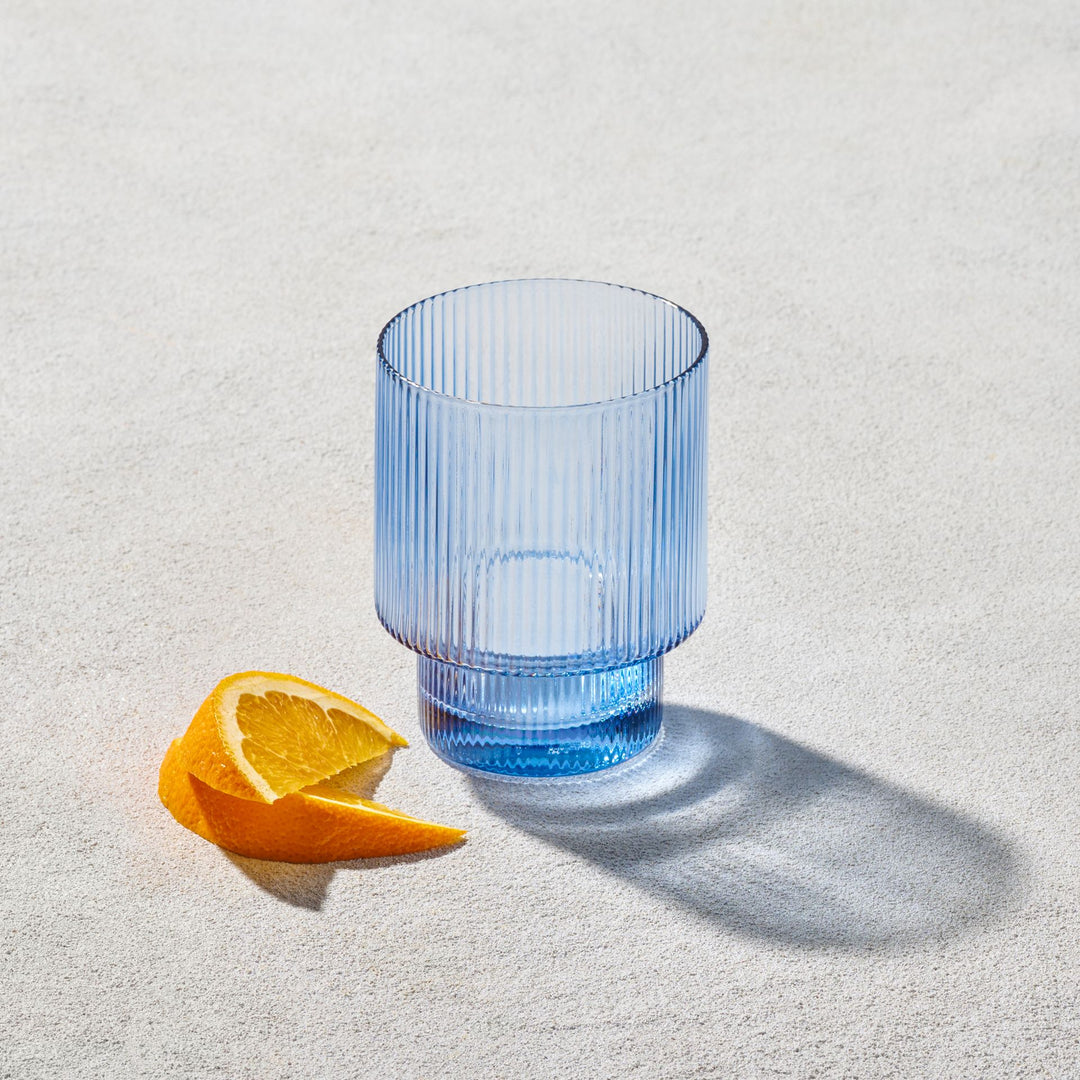 Vikko - Malibu, Ribbed Rocks Glass, Blue, 11 oz