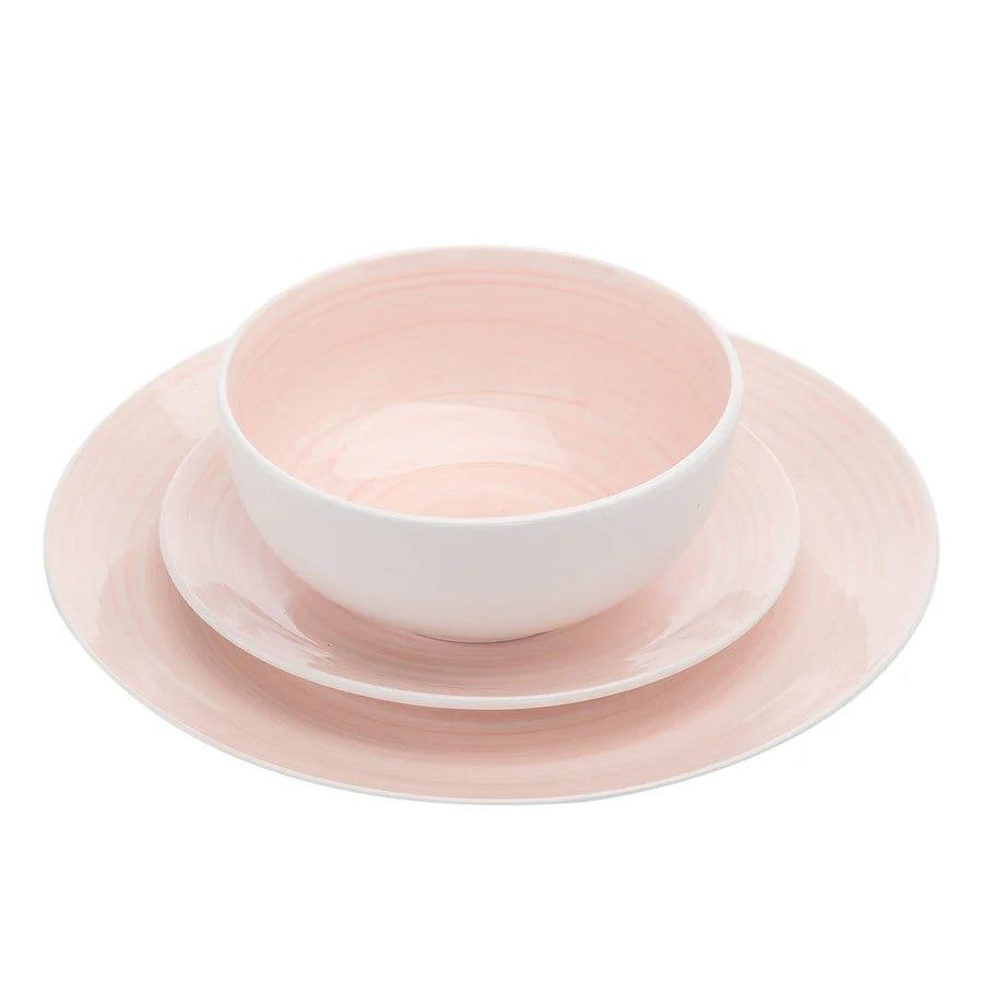Spiral Pink Porcelain 12 Piece Dinnerware Set, Service For 4