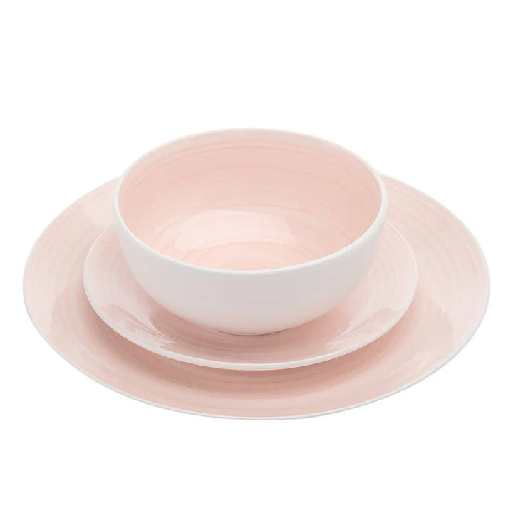 Spiral Pink Porcelain 12 Piece Dinnerware Set, Service For 4
