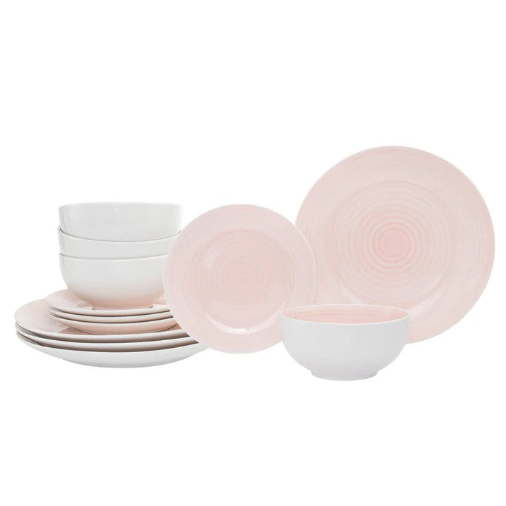 Spiral Pink Porcelain 12 Piece Dinnerware Set, Service For 4