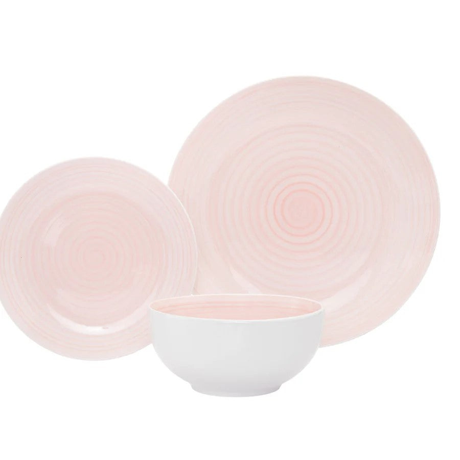 Spiral Pink Porcelain 12 Piece Dinnerware Set, Service For 4