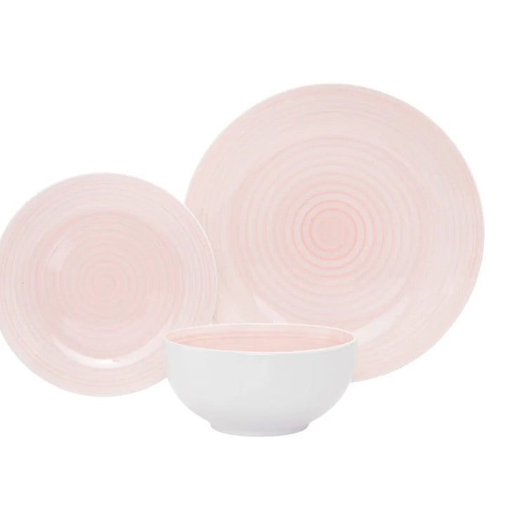 Spiral Pink Porcelain 12 Piece Dinnerware Set, Service For 4